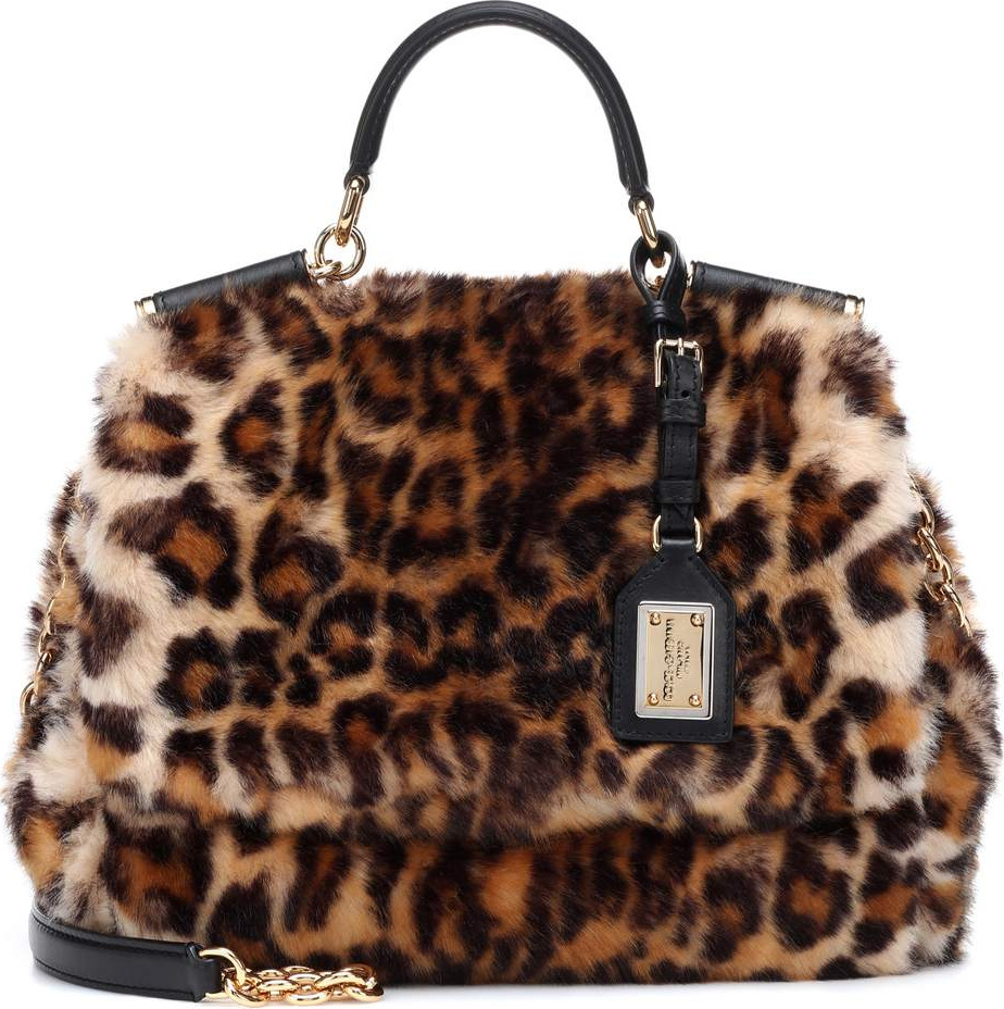 Dolce & Gabbana Sicily leopard faux fur shoulder bag