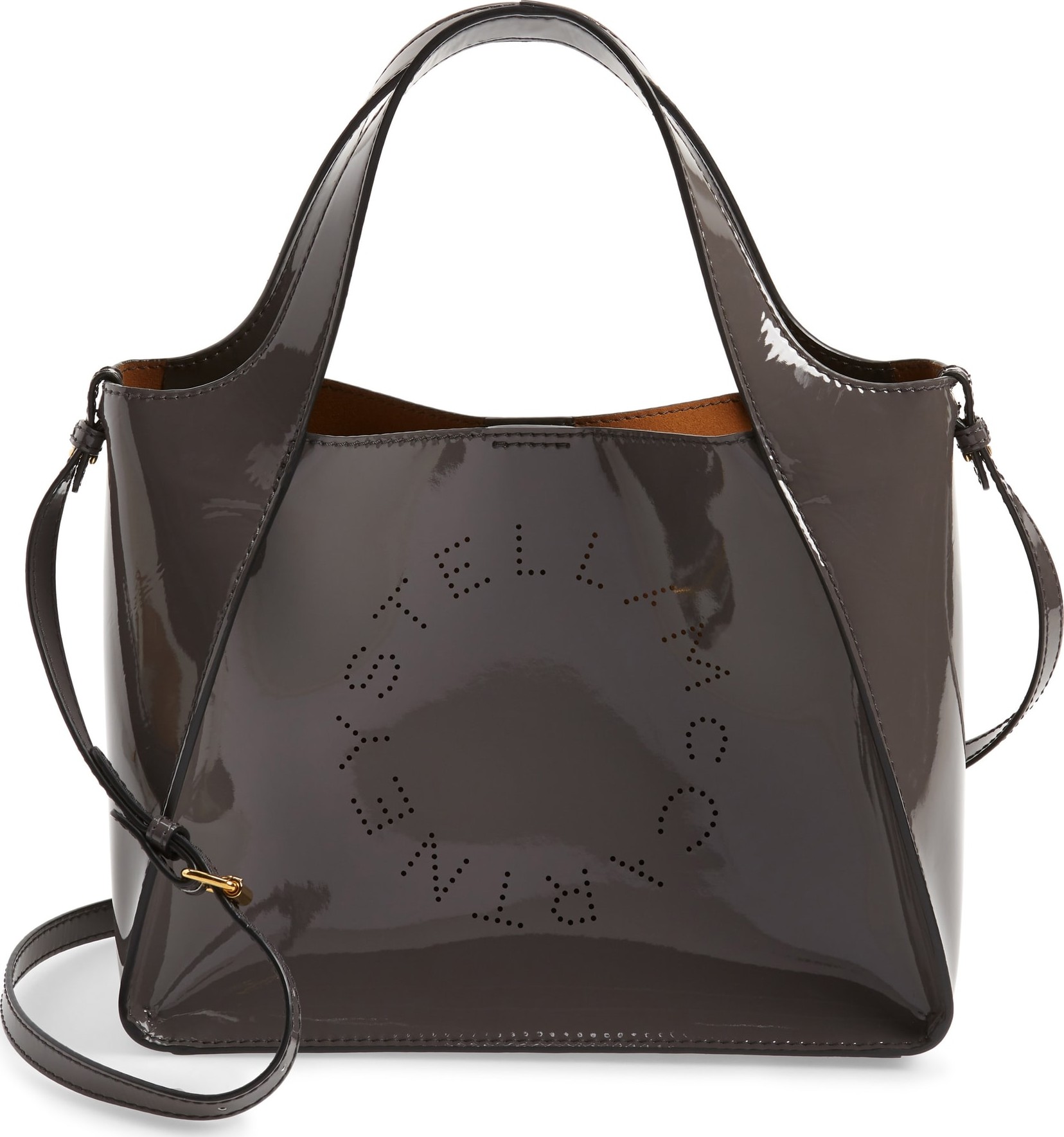 Stella McCartney Perforated Logo Faux Patent Leather Satchel