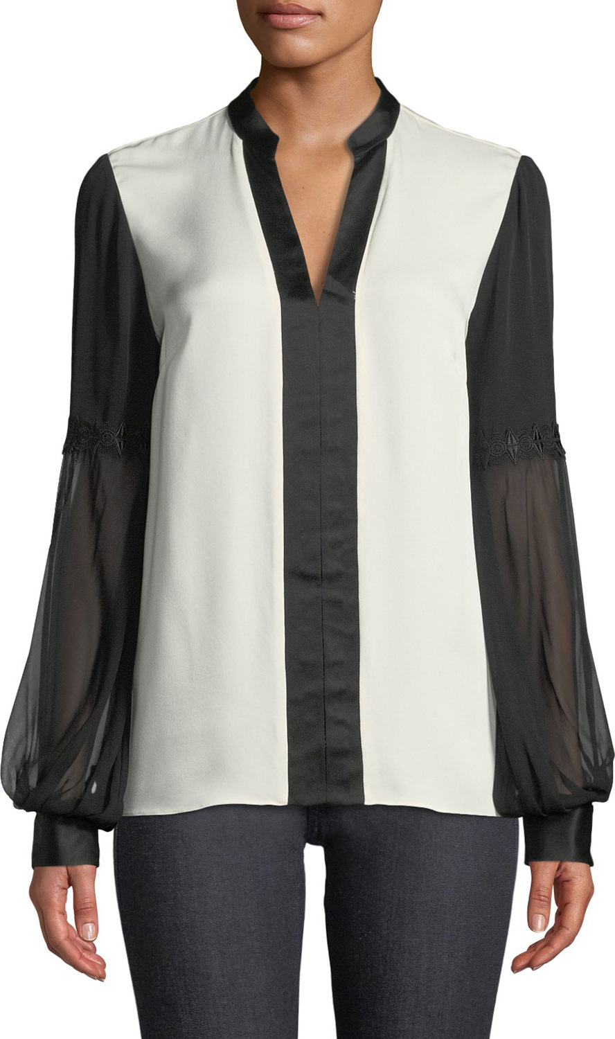 Elie Tahari Valere Two-Tone Silk Blouse