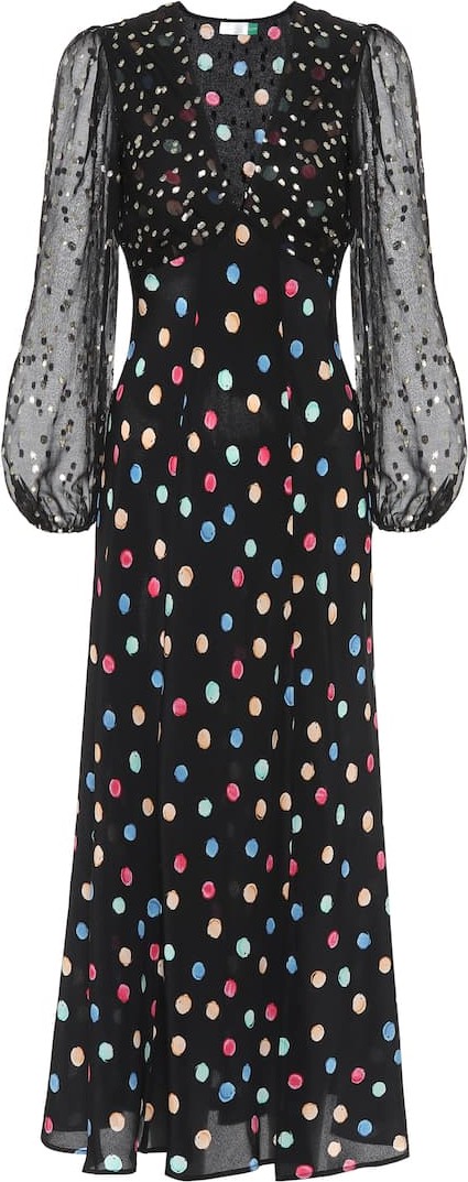 RIXO LONDON Melanie dotted silk maxi dress