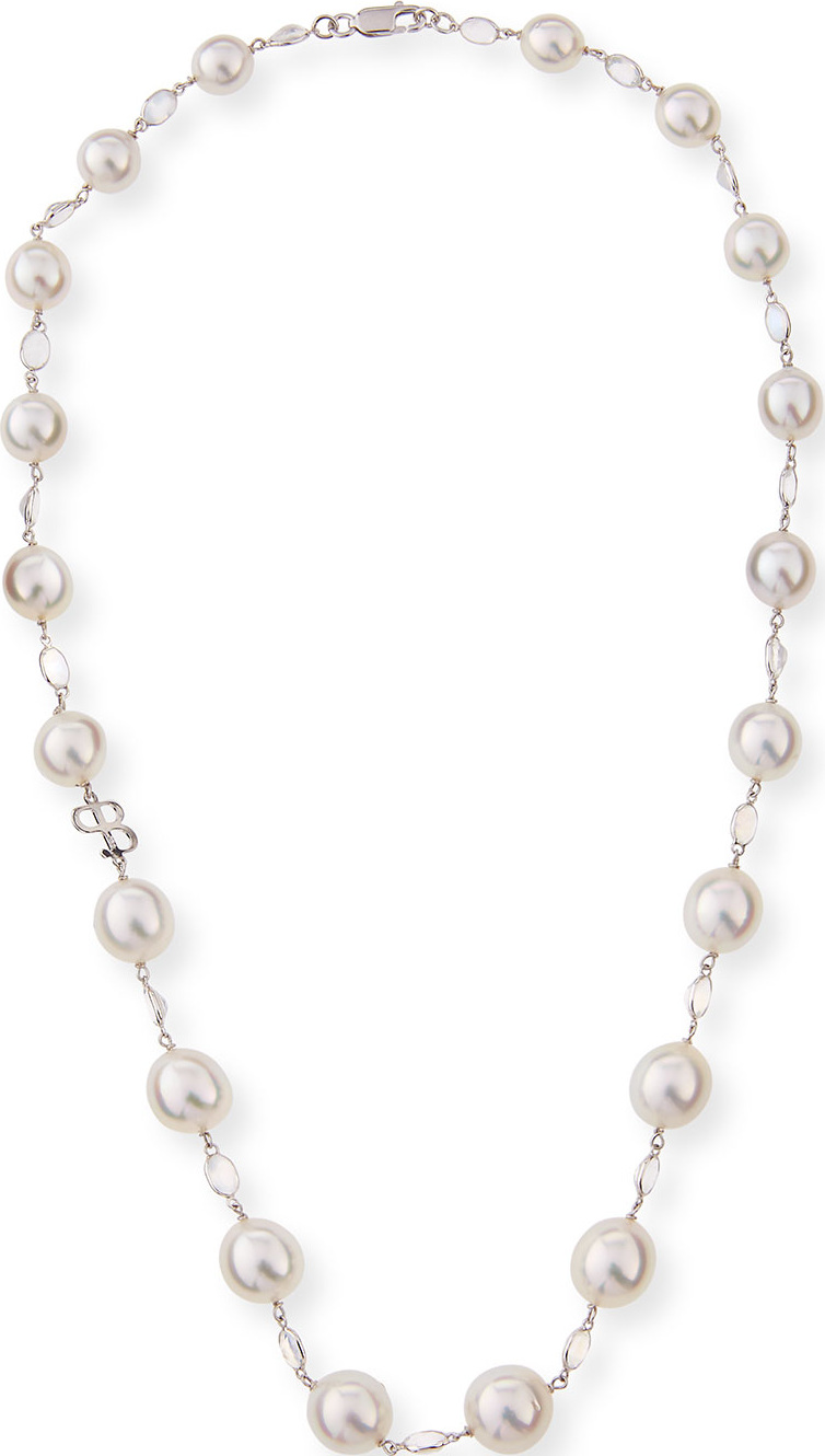 Belpearl South Sea Pearl & Moonstone Station Necklace in 18K White Gold