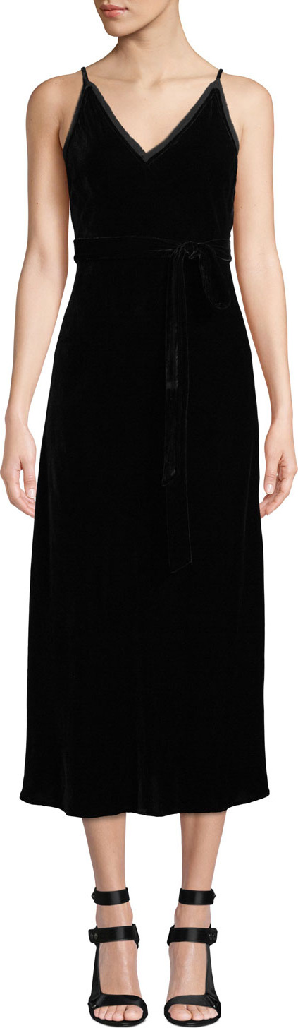 FRAME DENIM Sleeveless Velvet Midi-Length Slip Dress