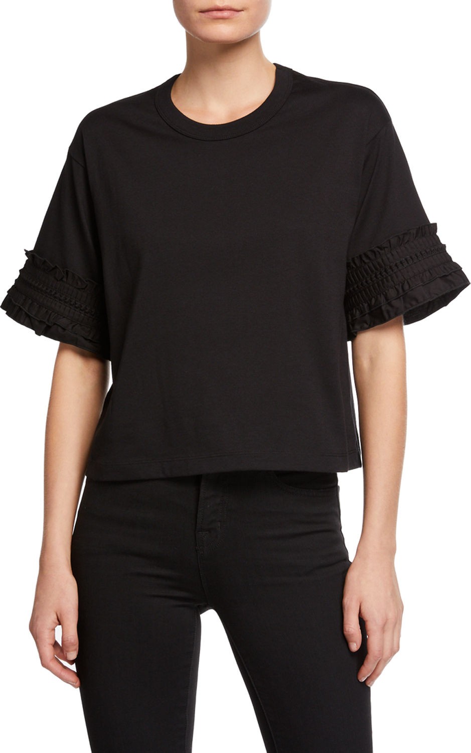 See By Chloé Crewneck Cotton Tee with Frill Sleeves
