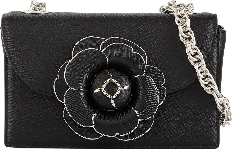 Oscar De La Renta Tro Flower Leather Crossbody Bag - Silver Hardware