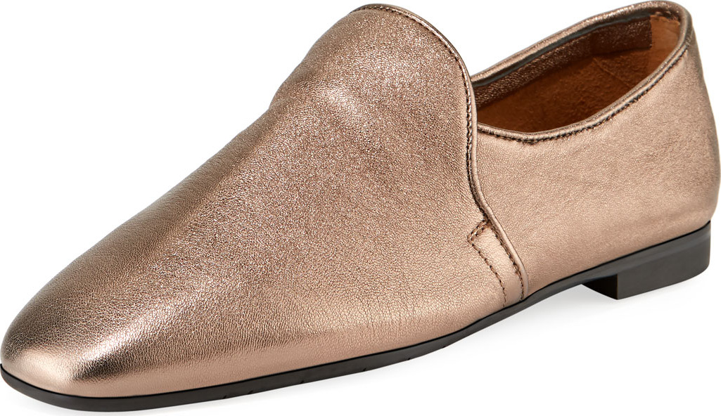 Aquatalia Revy Flat Metallic Leather Loafers