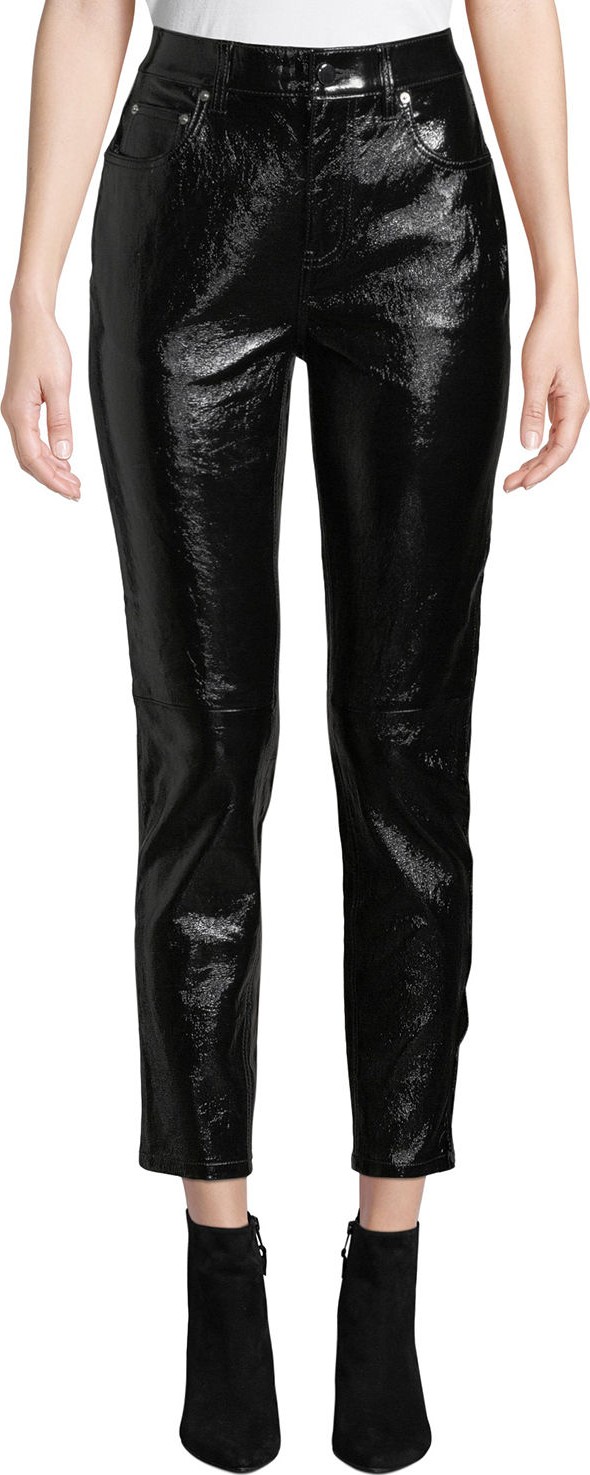 Derek Lam 10 Crosby Lou High-Waist Patent Leather Cropped Skinny Pants