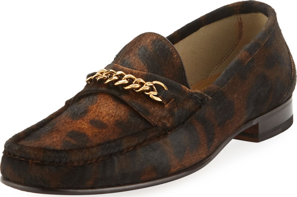 TOM FORD Leopard-Print Pony Hair Chain Loafer