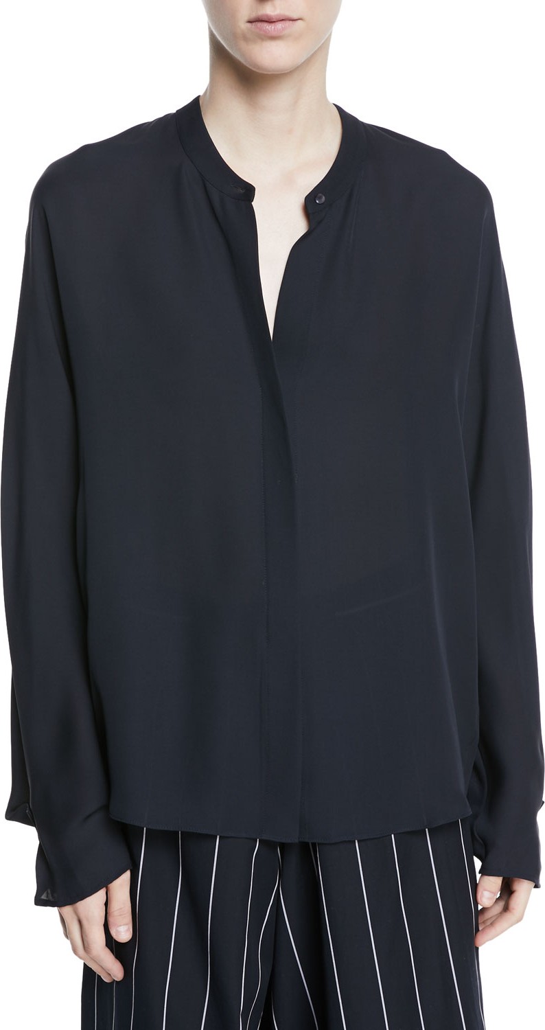 Vince Envelope-Sleeve Silk Split-Back Popover Top