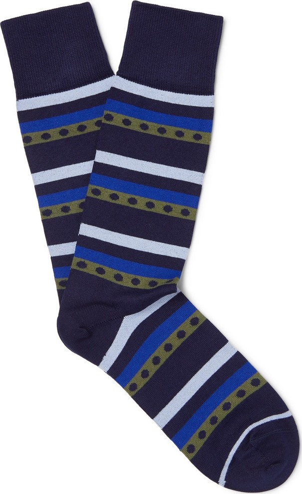 Paul Smith Striped Polka-Dot Stretch Cotton-Blend Socks