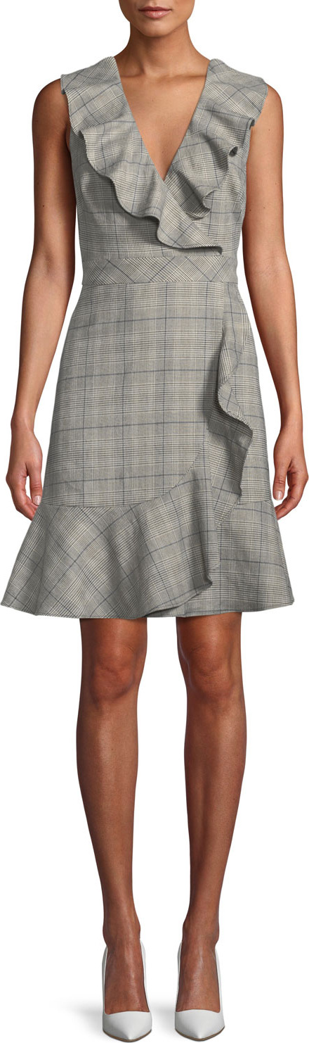 Kate Spade New York mod plaid a-line dress w/ ruffle trim