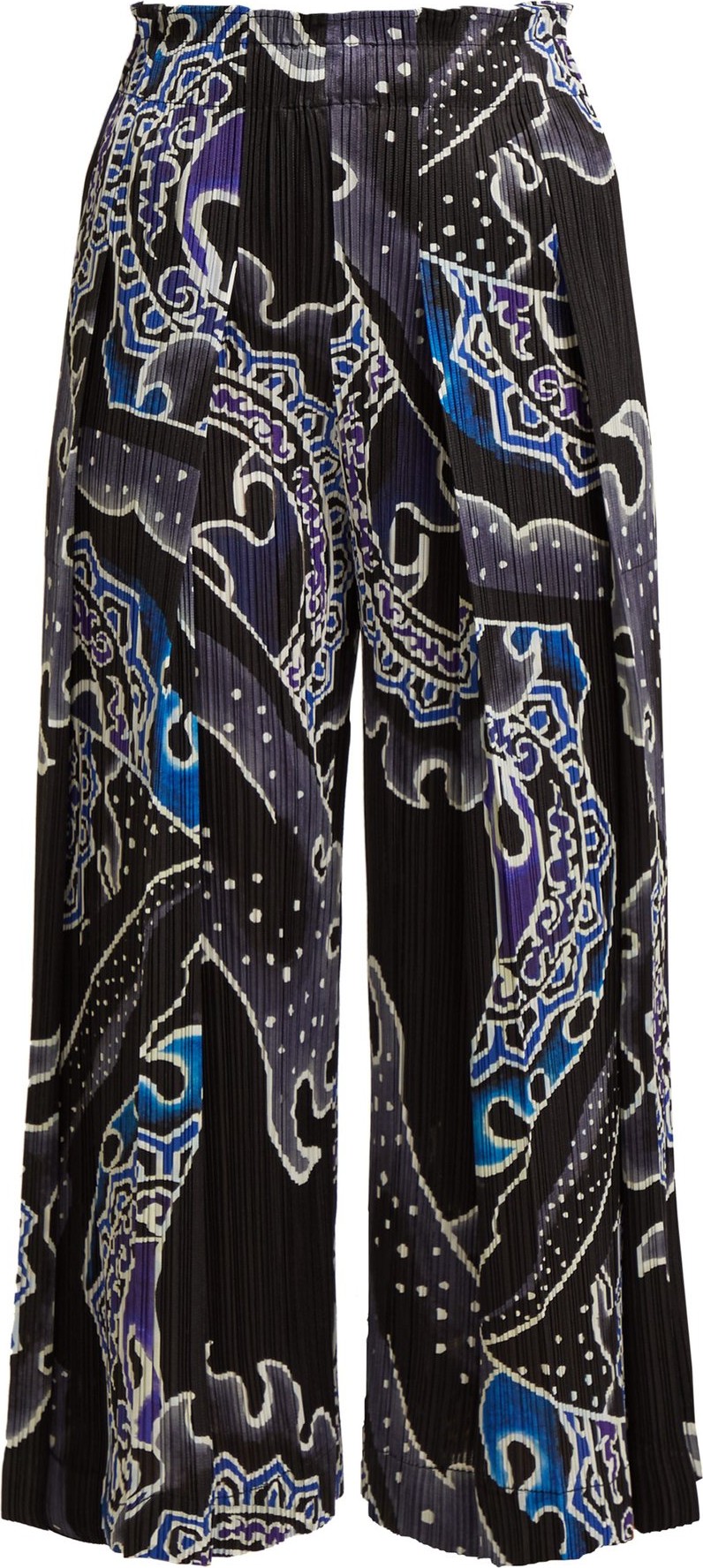 Pleats Please By Issey Miyake Flame-print pleated cropped wide-leg trousers