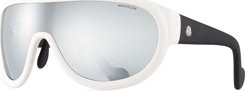 Moncler Two-Tone Mirrored Shield Sunglasses, White/Black