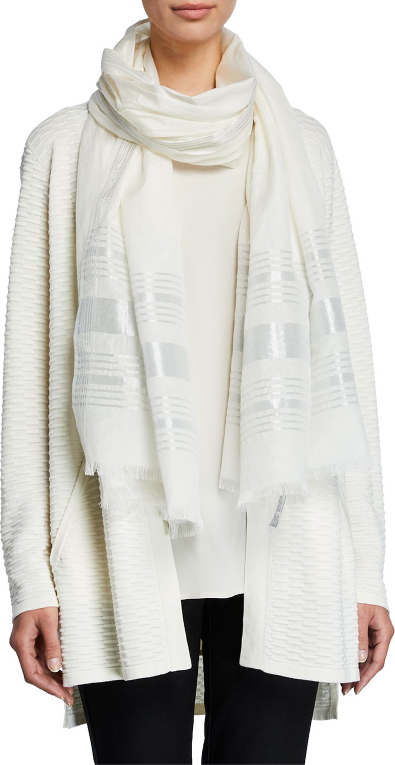 Eileen Fisher Shimmer Stripe Scarf w/ Fringed Trim