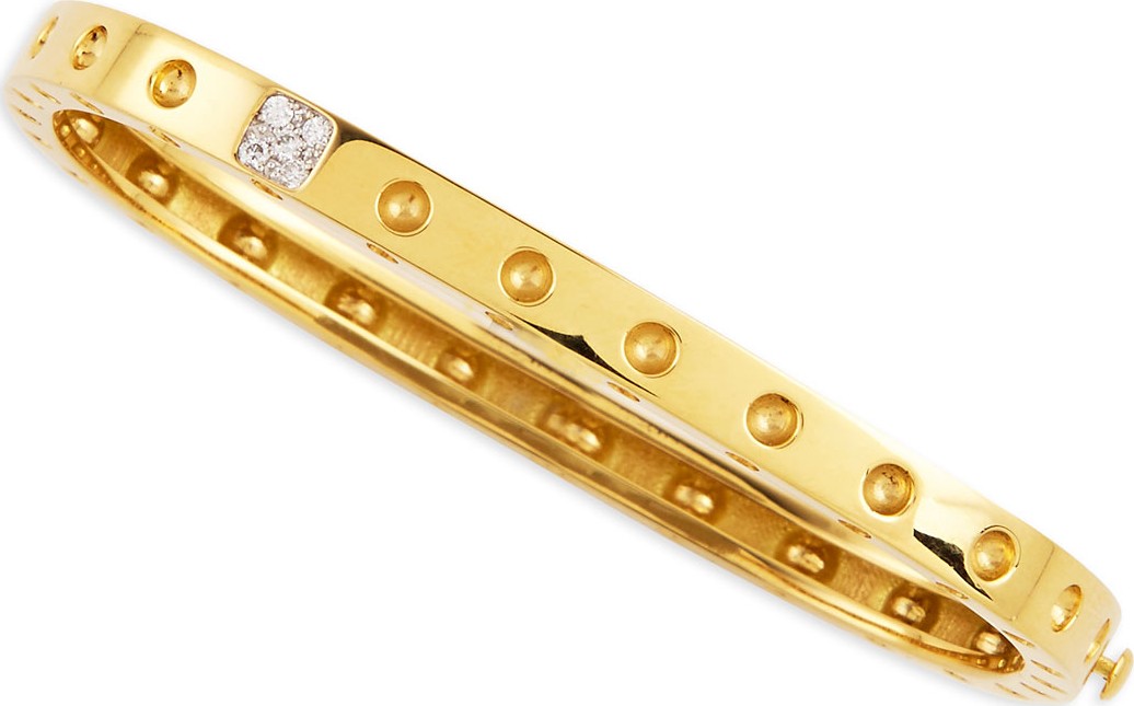 Roberto Coin Pois Moi One-Row Diamond Bangle, Yellow Gold