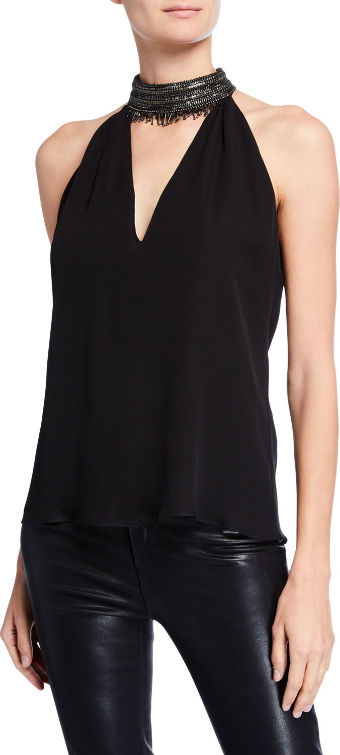 Ramy Brook Raelyn Embellished Halter Top