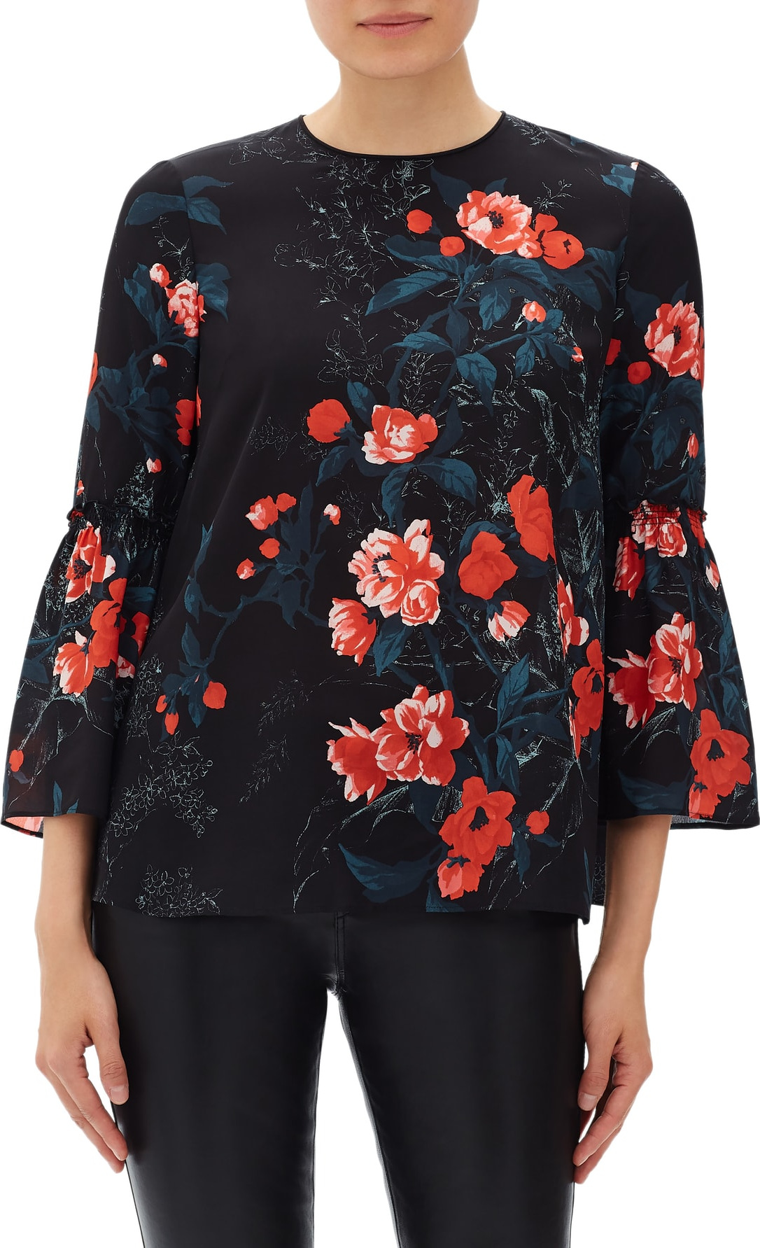 Lafayette 148 New York Roslin Floral Print Silk Blouse