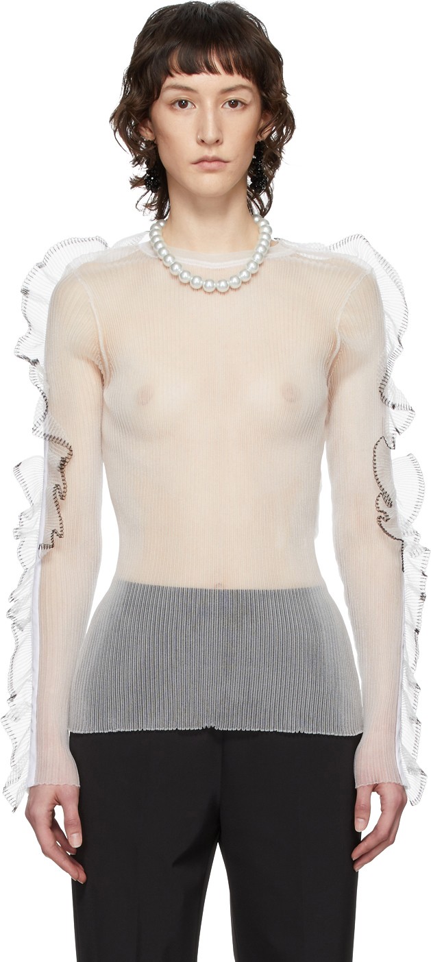 Noir Kei Ninomiya White Monofilament Long Sleeve T-Shirt