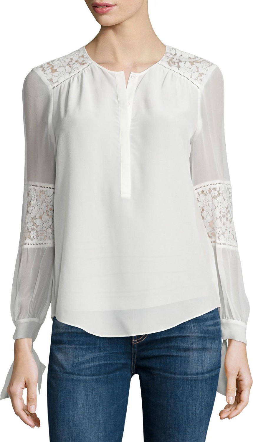 Rebecca Taylor Sarah Silk Lace-Panel Top