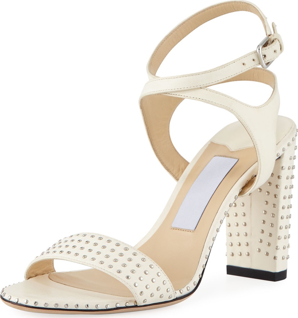 Jimmy Choo Marine Studded Leather Block-Heel Ankle-Strap Sandals