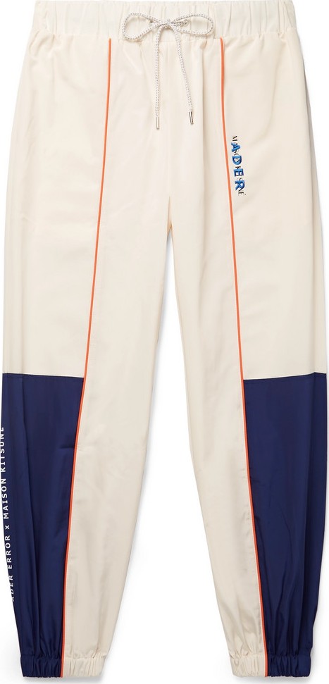 Maison Kitsune + ADER error Tapered Logo-Embroidered Piped Shell Track Pants