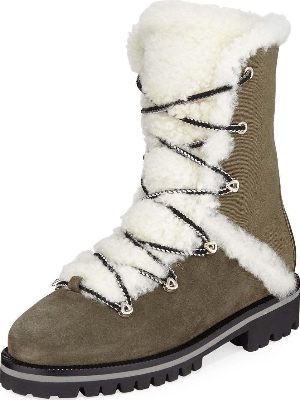 Yves Salomon High-Top Combat Boots with Shearling Trim