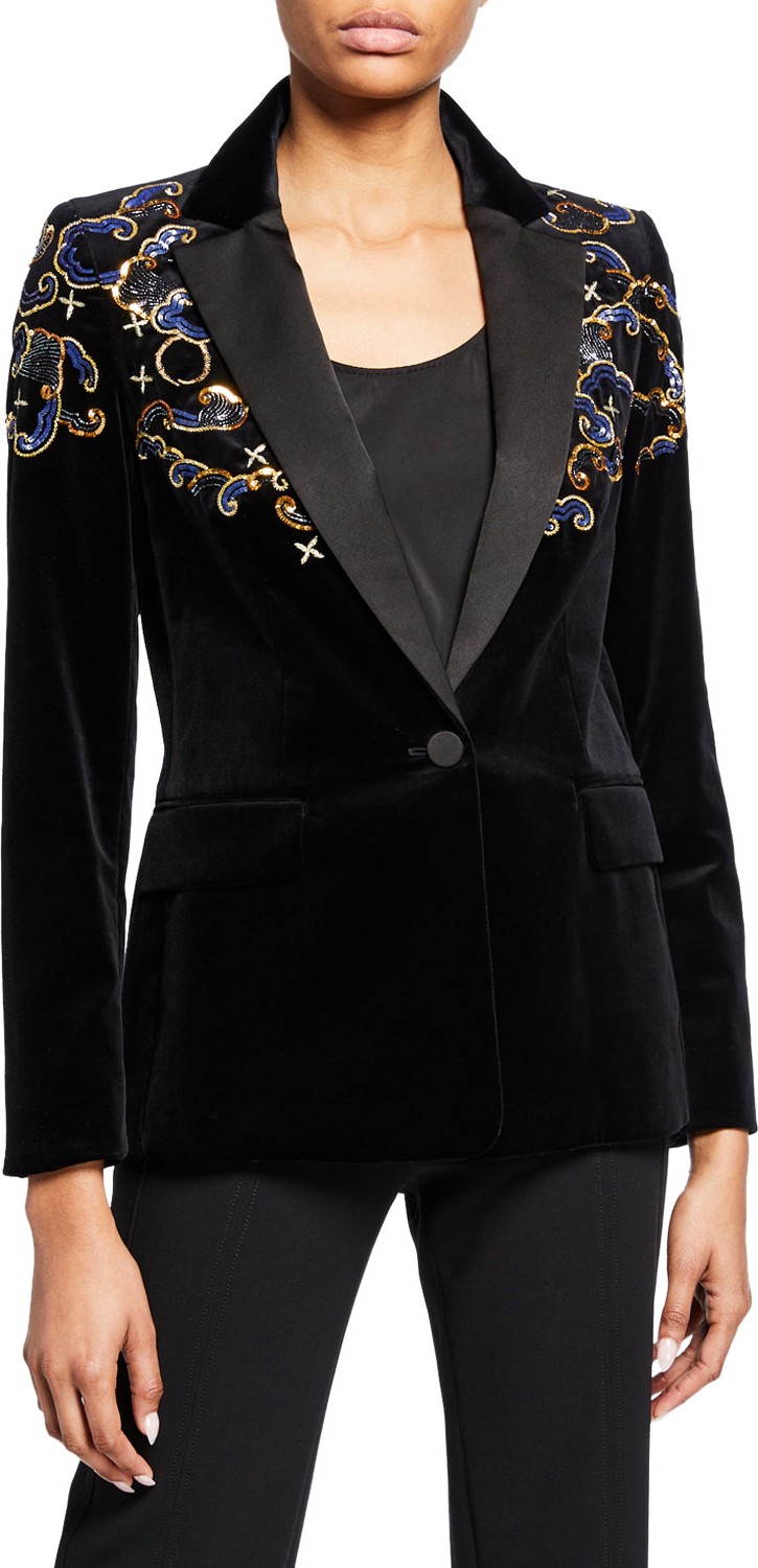 Escada Embroidered Velvet Blazer Jacket