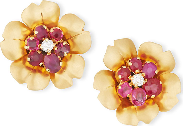 Turner & Tatler Ruby & Diamond Flowerhead Earrings