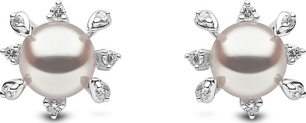 Yoko London 18k White Gold Pearl & Stemmed Diamond Stud Earrings