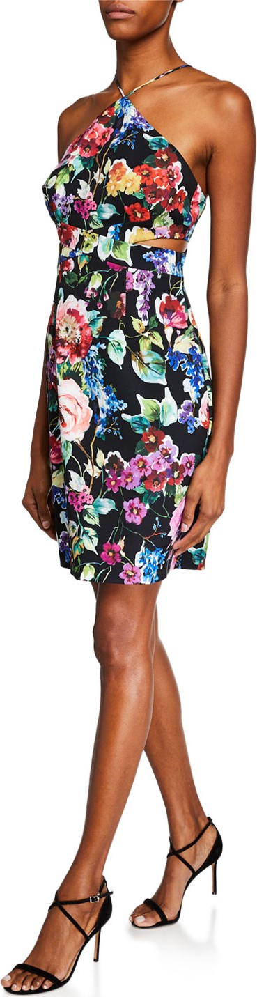 Aidan by Aidan Mattox Floral-Printed Crepe Halter Dress
