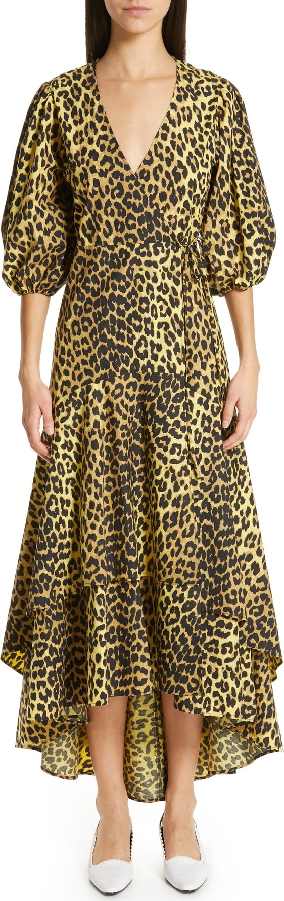 Ganni Leopard Print Wrap Dress