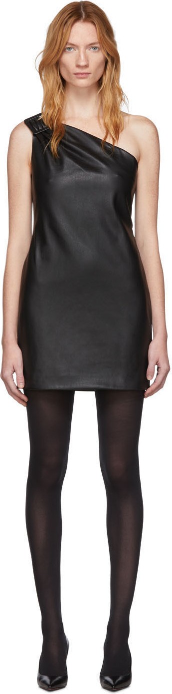 We11done Black Faux-Leather One Shoulder Dress