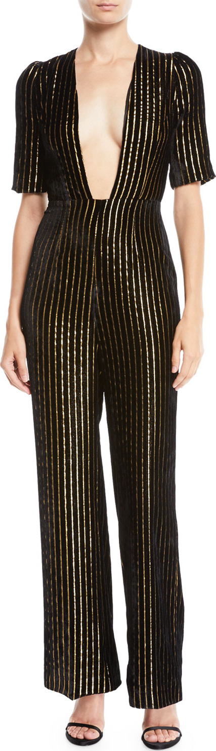 Misha Collection Natalia Velvet Pantsuit w/ Golden Pinstripes
