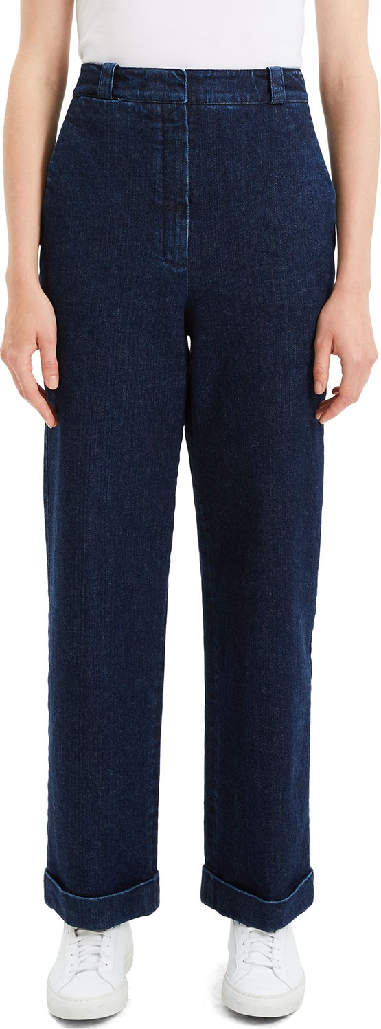 Theory Structured Straight-Leg Cuffed Denim Pants
