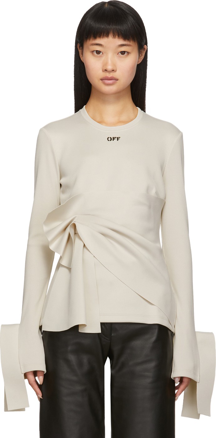 Off White Beige Wrap Long Sleeve T-Shirt