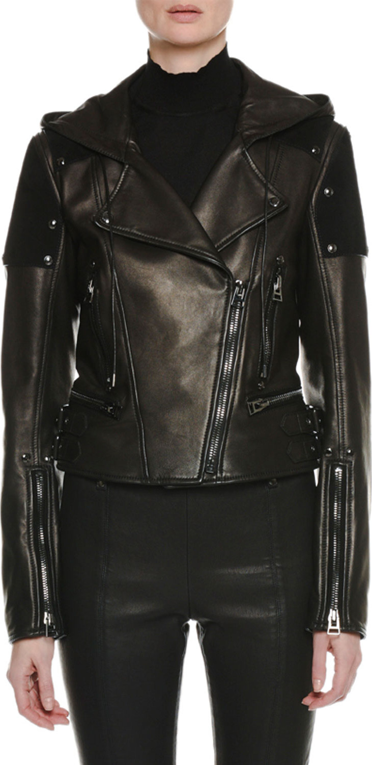 TOM FORD Zip-Front Leather and Suede Hooded Biker Jacket TOM FORD Zip-Front Leather and Suede Hooded Biker Jacket