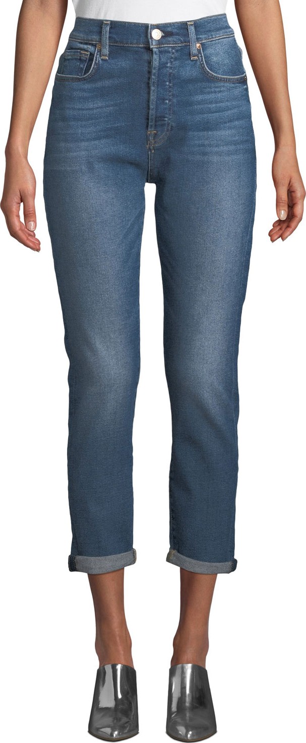 7 For All Mankind Josefina High-Waist Boyfriend Jeans with Rolled Hem