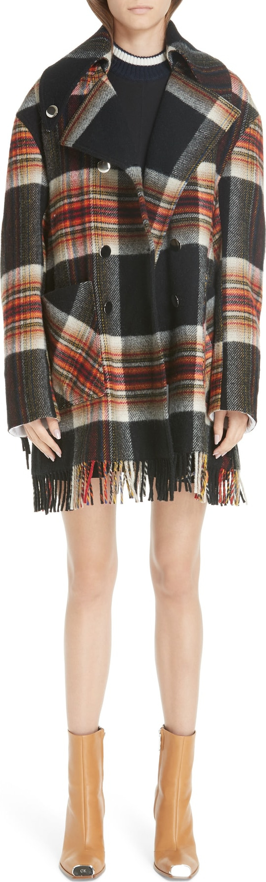 Calvin Klein 205W39NYC x Pendleton Fringe Plaid Blanket Coat