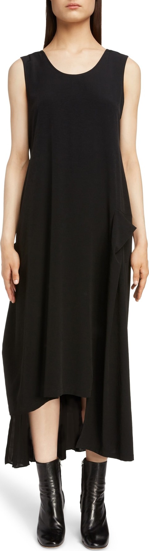 Y's By Yohji Yamamoto Pleat Detail Sleeveless Dress