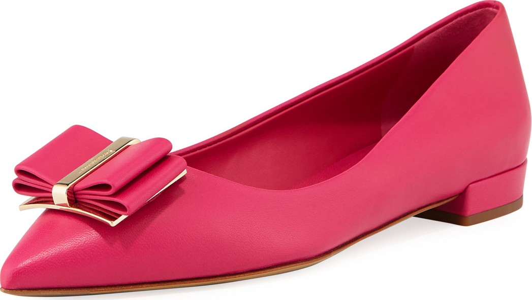 Salvatore Ferragamo Zeri Leather Bow Skimmers