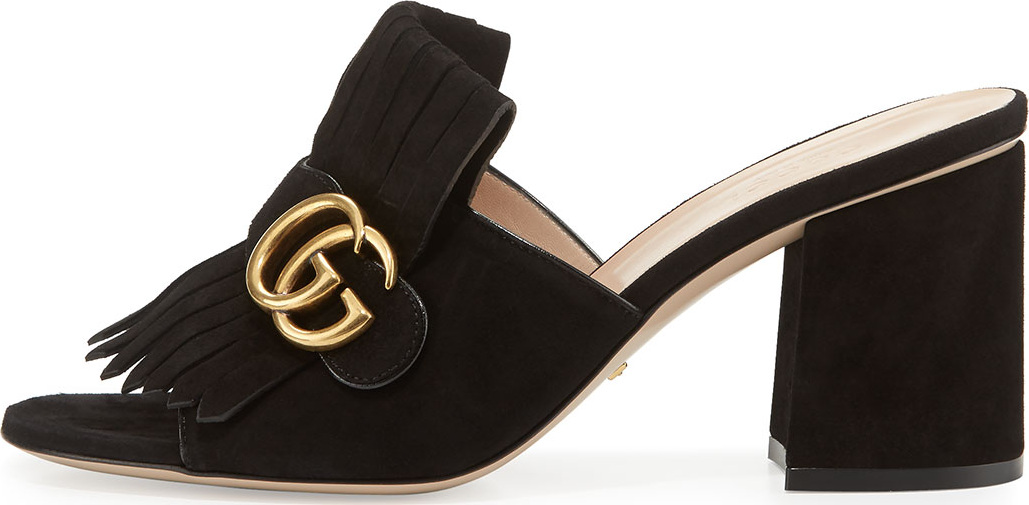 Gucci Marmont Suede Kiltie Mule, Black