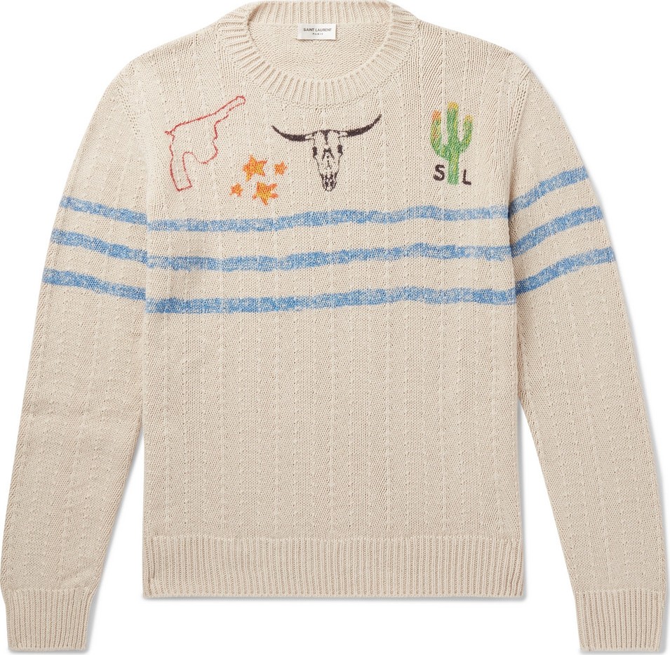 Saint Laurent Slim-Fit Printed Cotton and Linen-Blend Sweater