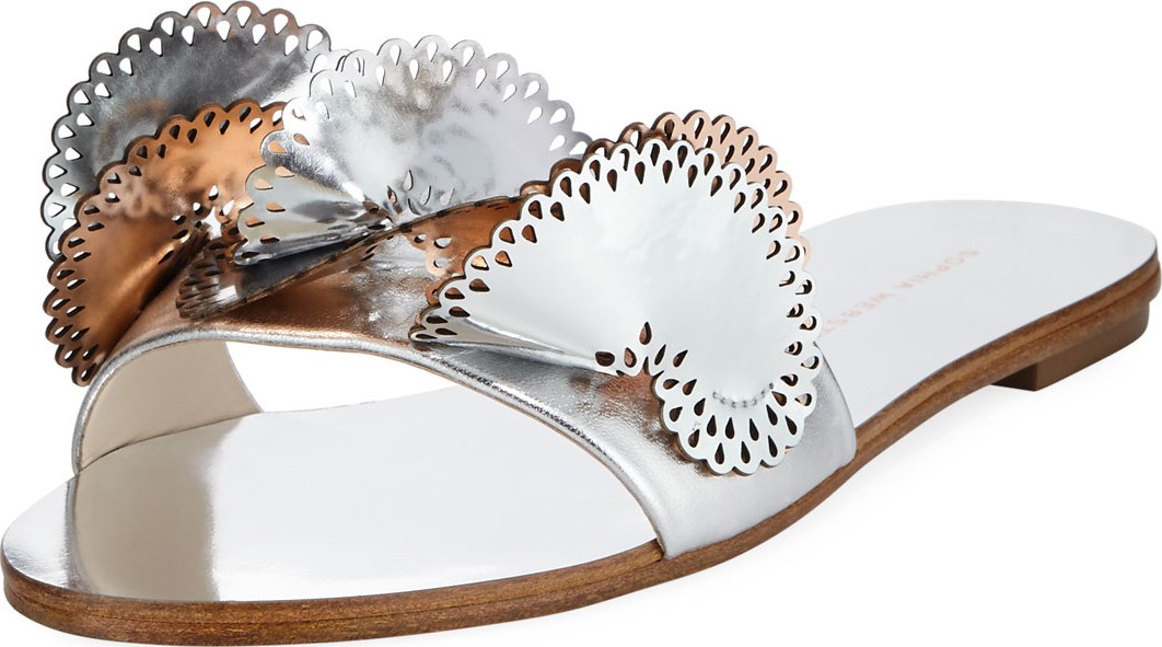 Sophia Webster Soleil Embellished Mirror Leather Slide Sandals