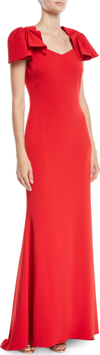 Badgley Mischka Crepe Column Gown w/ Twist Cap Sleeves