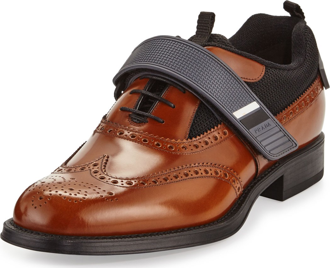 Prada Runway Hybrid Brogue Sneaker, Brown