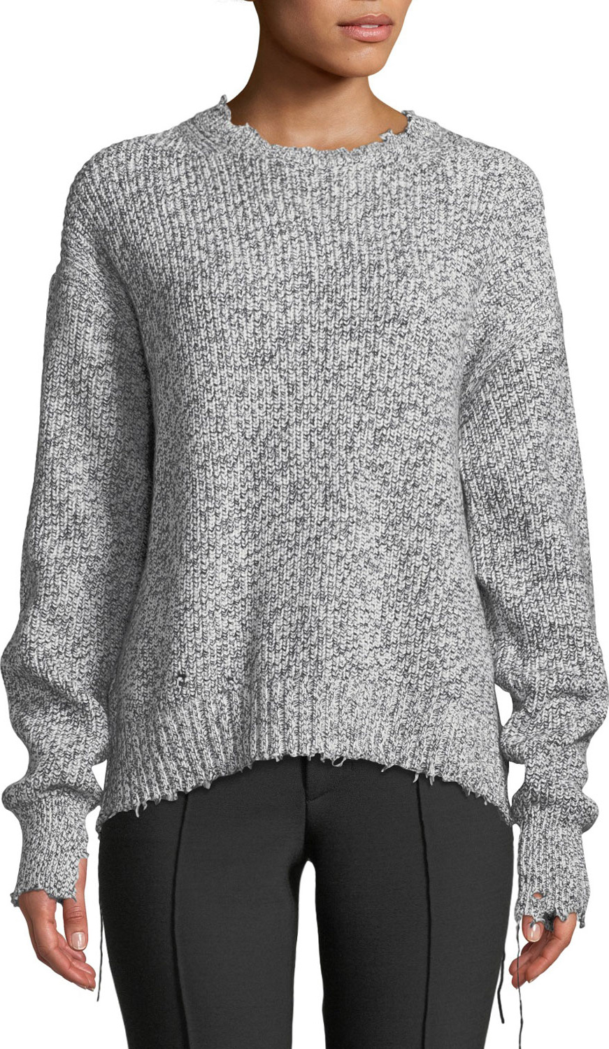 Helmut Lang Distressed Cotton-Blend Crewneck Sweater