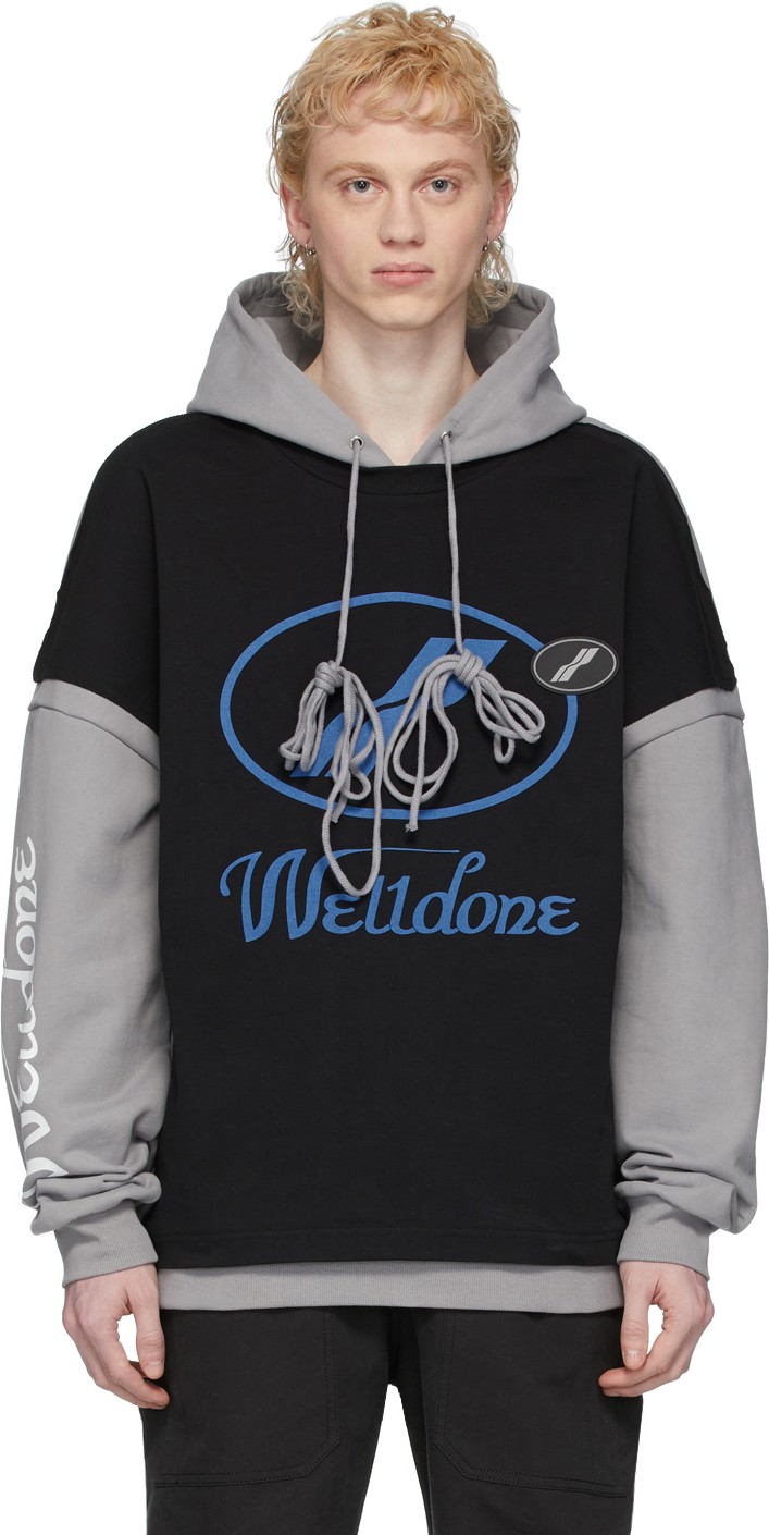 We11done Black & Grey Remake Logo Hoodie