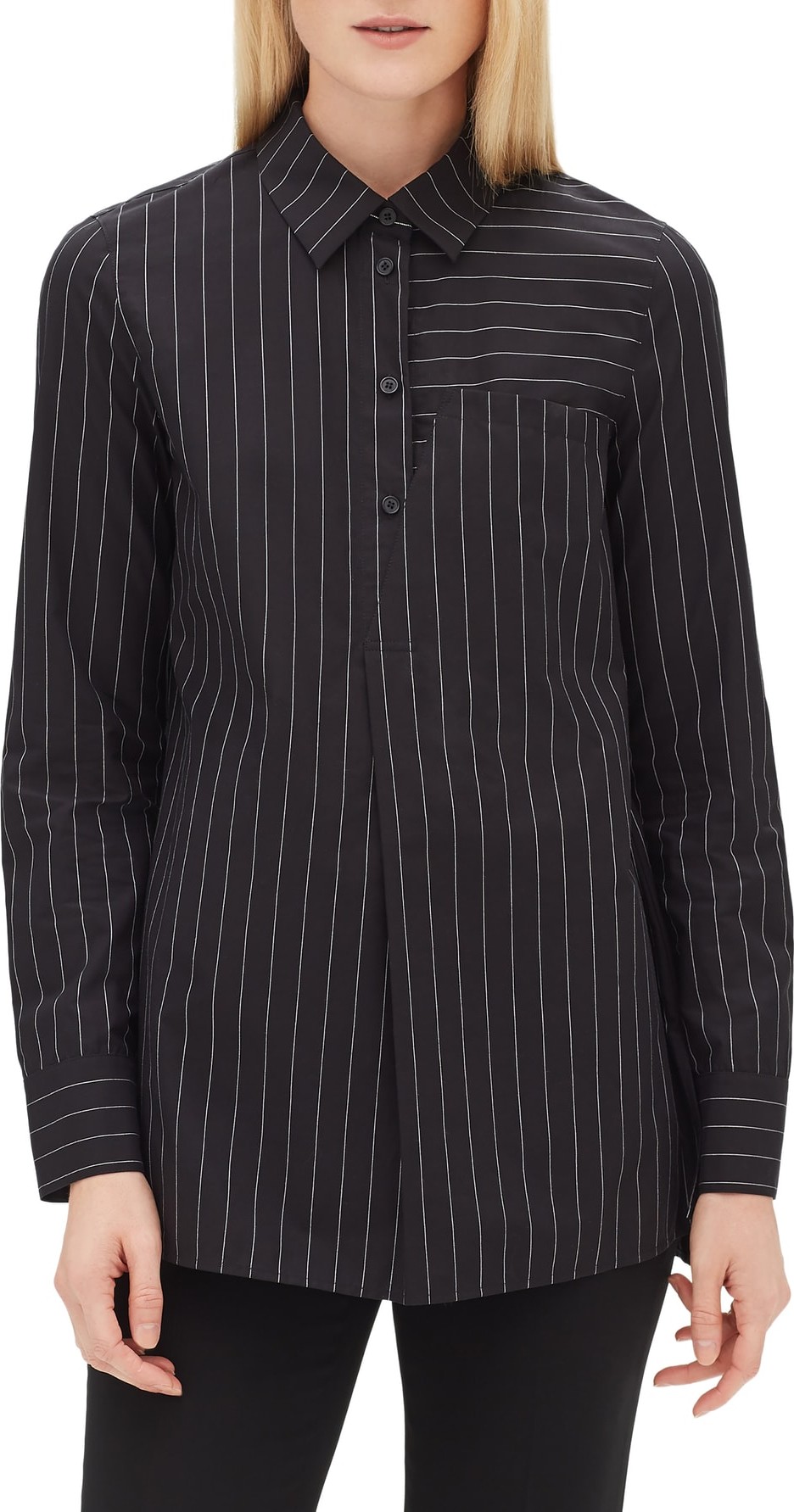 Lafayette 148 New York Casper Stripe Cotton Blouse