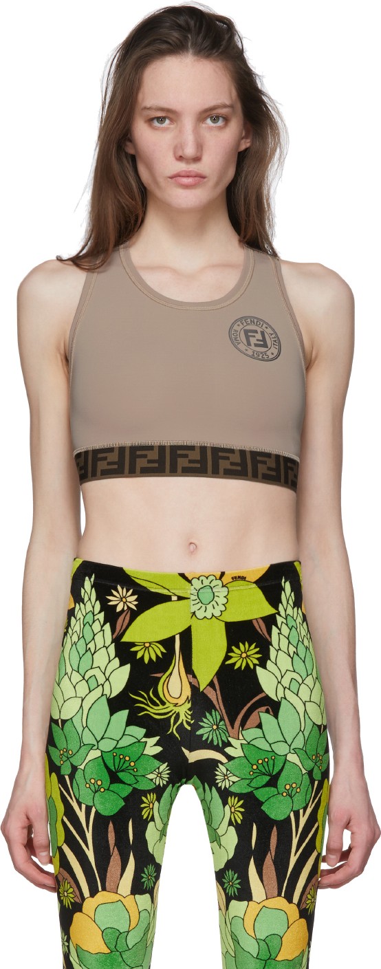 Fendi Beige 'Forever Fendi' Elastic Band Sports Bra