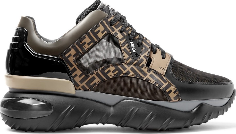 Fendi Logo-Jacquard Mesh, Leather, PVC and Rubber Sneakers