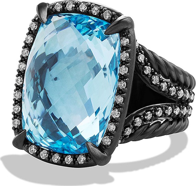 David Yurman Chatelaine Ring with Blue Topaz and Gray Diamonds